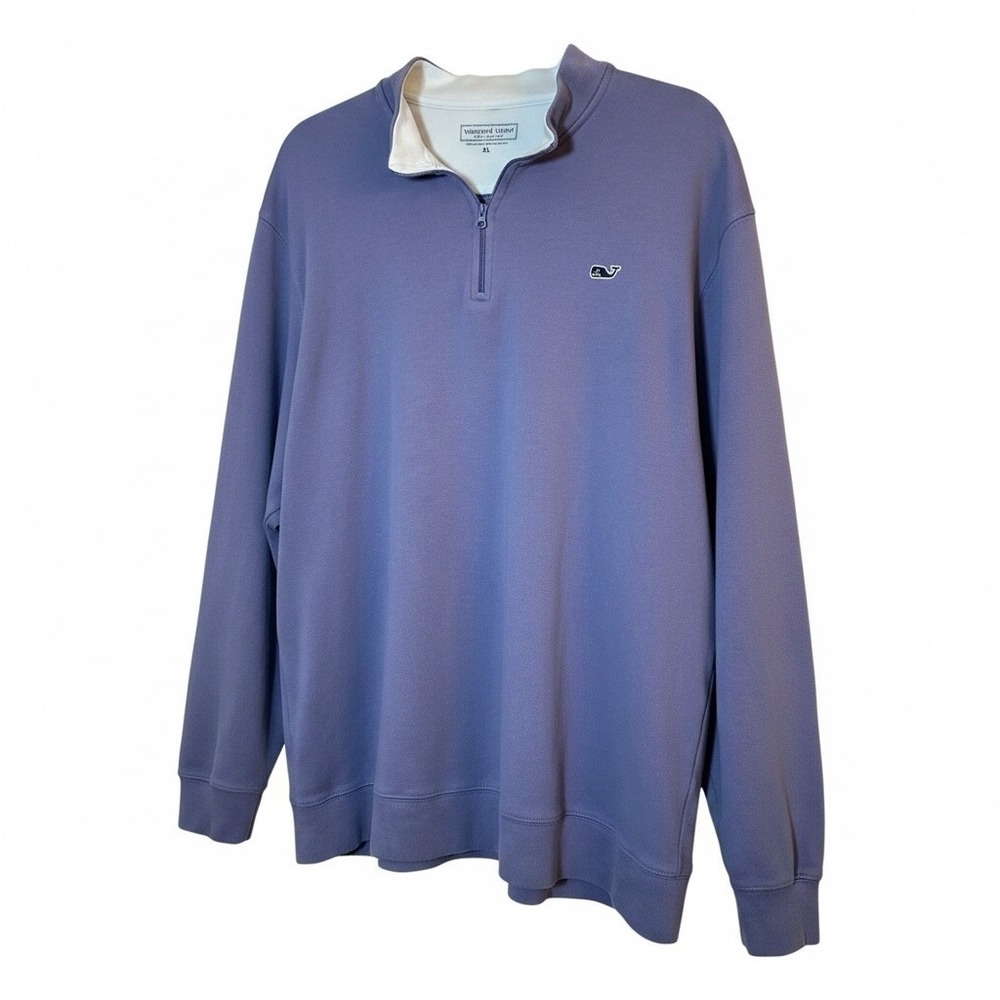 Vineyard Vines Mens XL Quarter Zip Pullover Lavender Purple White Collar Whale